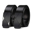 Cinto de couro masculino preto com fivela automática de trilho em liga metálica e aço inox, design moderno de linhas limpas, ideal para uso social e casual, ajuste sem furos para um caimento firme e confortável na cintura ao longo do dia.