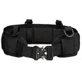 Cinto tático acolchoado ajustável com sistema MOLLE, visto de frente sobre fundo branco. Interior com almofada respirável e fivela de metal de liberação rápida, indicado para atividades militares, airsoft e aventura ao ar livre.