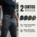 Cinto tático masculino em nylon canelado de alta densidade com fivela automática de catraca em liga metálica gunmetal fosco, largura de 3,6 cm, comprimento de 120 cm cortável, disponível em preto, caqui, marrom, cinza, verde militar e azul marinho, com sistema de liberação rápida lateral.