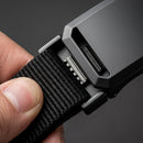 Cinto tático masculino em nylon canelado de alta densidade com fivela automática de catraca em liga metálica gunmetal fosco, largura de 3,6 cm, comprimento de 120 cm cortável, disponível em preto, caqui, marrom, cinza, verde militar e azul marinho, com sistema de liberação rápida lateral.